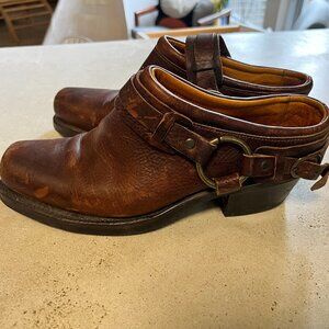 Frye Harness Mules Boots Brown